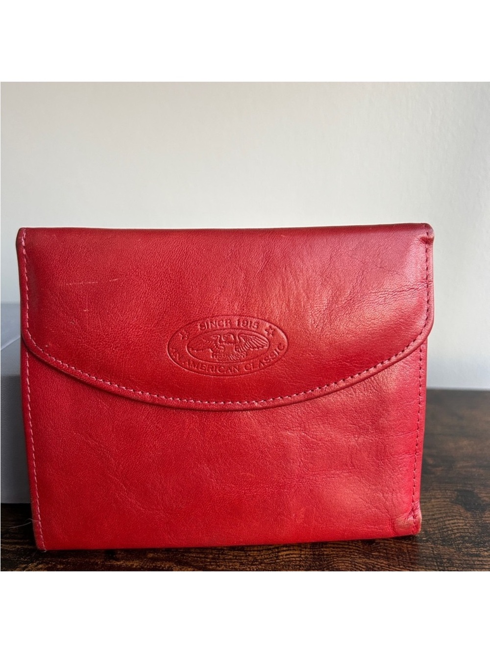Vintage Amity Cowhide Red Leather Wallet Kiss Lock Organizer Clutch